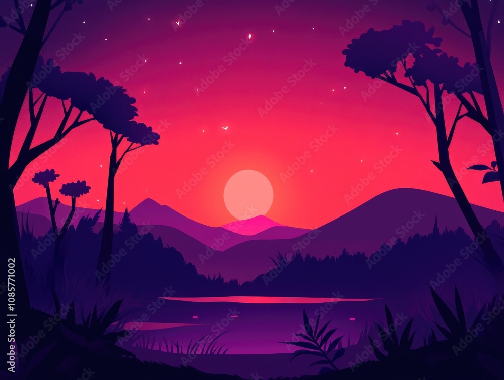 Naklejka premium Lakefront sunset landscape