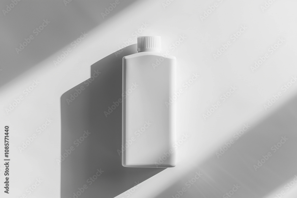 A rectangular shampoo bottle with smooth, rounded edges, standing centered on a bright white background, casting a soft shadow. A rectangular shampoo bottle with smooth, rounded edges, standing centered on a bright white background, casting a soft shadow.