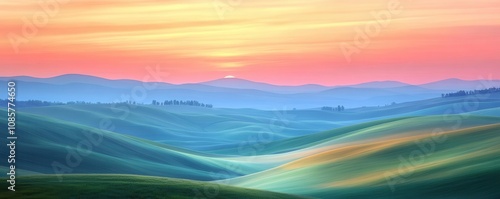 Sunset Over Rolling Hills, Casting a Warm Glow on the Rural Landscape