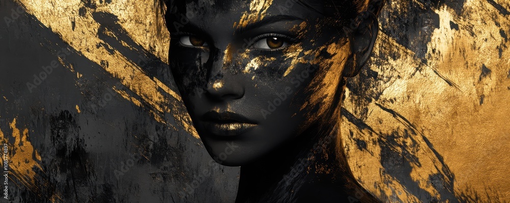 Portrait of a woman with black and gold face, background, Generative Ai Portrait of a woman with black and gold face, background, Generative Ai