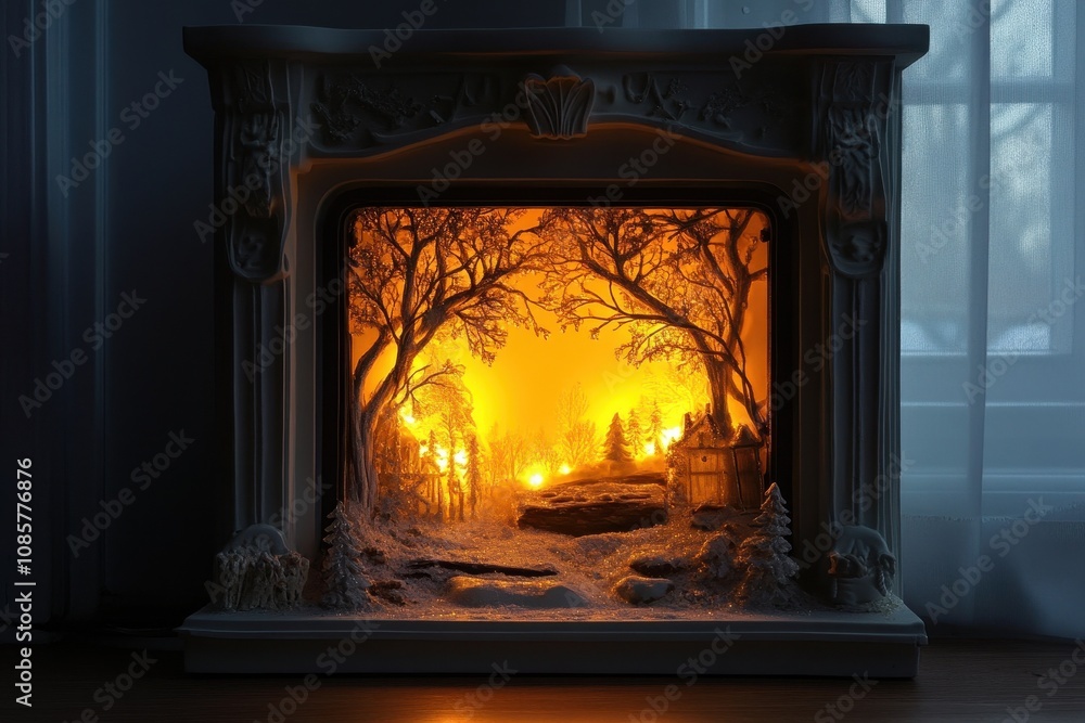 Fireplace christmas hearth illuminated. Fireplace christmas hearth illuminated.