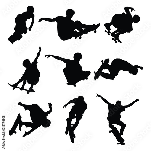 skateboard player silhouette Shape Drawing Vol 03