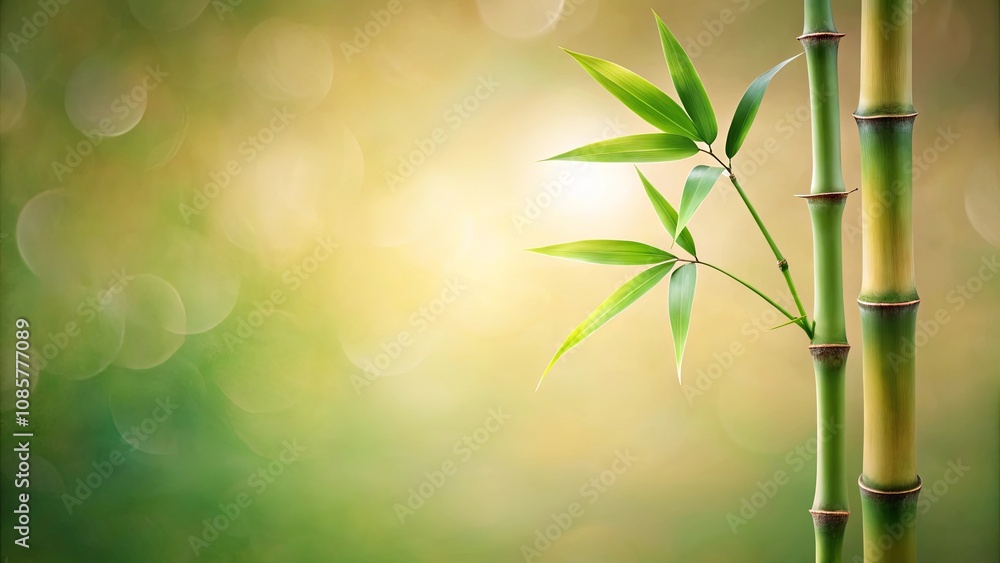 Obraz premium Serene Bamboo Shoots Emerging Against a Soft, Blurred Background of Natural Greens and Golds