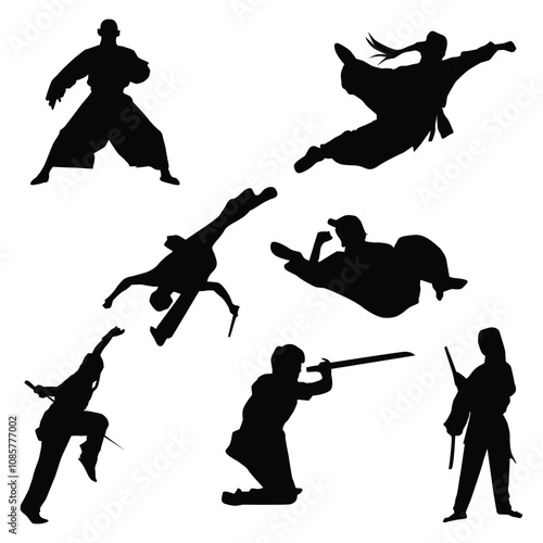 Wushu Player Silhouette Shape Drawing Vol 5