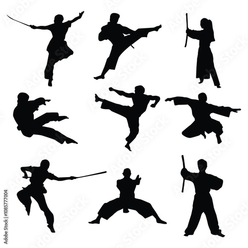 Wushu Player Silhouette Shape Drawing Vol 4