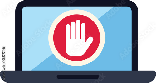 Laptop is showing a stop hand symbol, representing the concept of online security and privacy