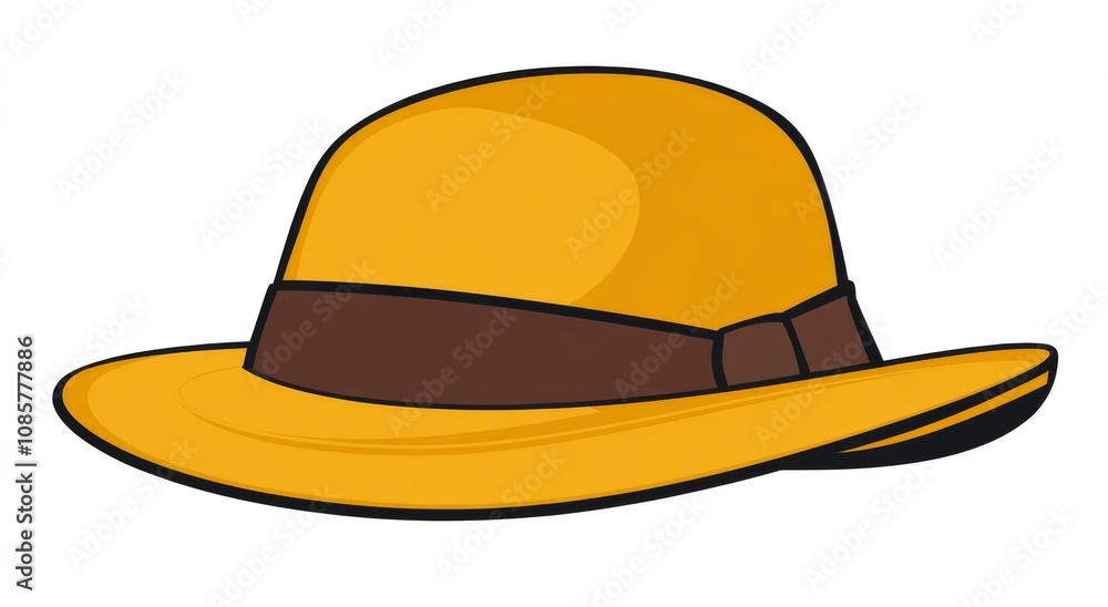Yellow Sun Hat with Brown Band, Isolated Cartoon Illustration Yellow Sun Hat with Brown Band, Isolated Cartoon Illustration