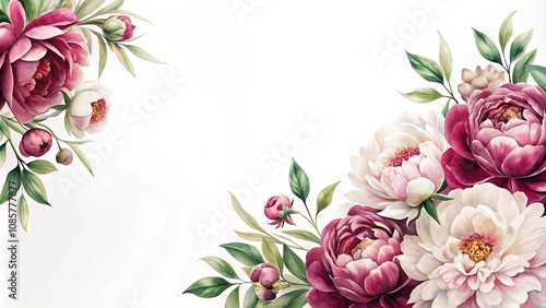 Fototapeta Naklejka Na Ścianę i Meble -  Elegant Watercolor Peonies Frame for Romantic Invitations or Announcements