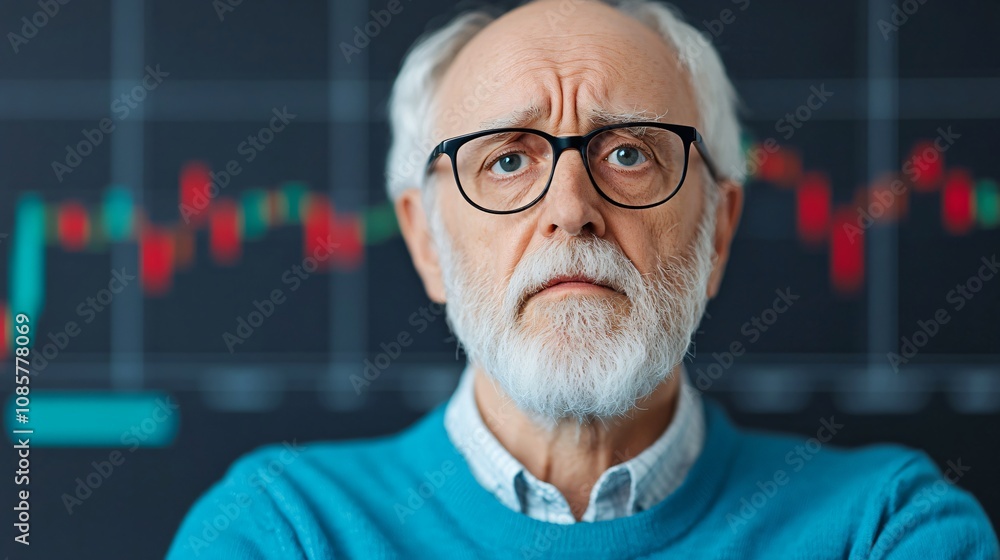 A worried retiree looking at a declining portfolio graph, symbolizing the personal impact of risk. A worried retiree looking at a declining portfolio graph, symbolizing the personal impact of risk.