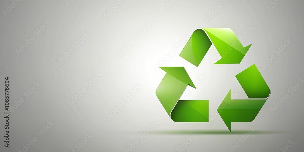 Glossy Green Recycling Symbol on Light Gray Background Glossy Green Recycling Symbol on Light Gray Background