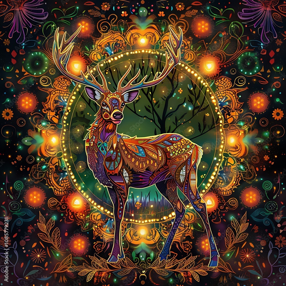 Fototapeta premium Colorful Mandala Design with Majestic Deer Illustration