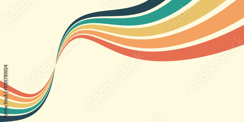 Retrofuturism poster design in trendy retro line style. Modern art poster retro vintage style 70s stripes background template lines shapes vector design.