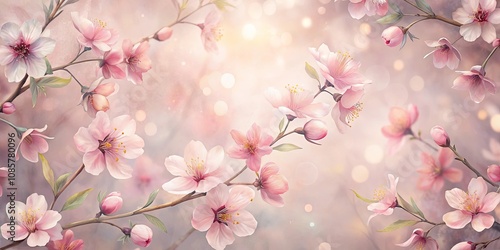 Delicate Pink Blossoms on Branches in a Soft, Dreamy Setting