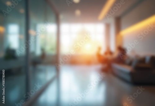 Beautiful blurred background of a light modern office interior with and beautiful lighting