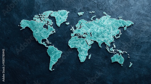 Digital Tech Inspired World Maps: A world map with satellite imagery and GPS coordinates, illustrating global positioning systems, satellite communication, and the role of technology in mapping and