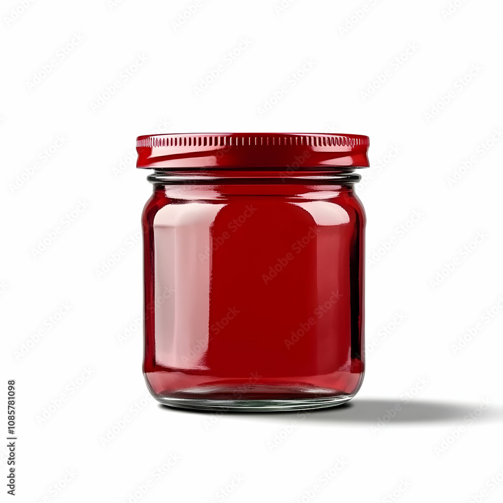 A vibrant red jar ready for preserves or sauces, showcasing its glossy finish and inviting color. A vibrant red jar ready for preserves or sauces, showcasing its glossy finish and inviting color.