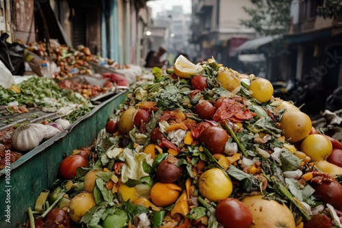 A Pile Of Food Waste In A City Street photo