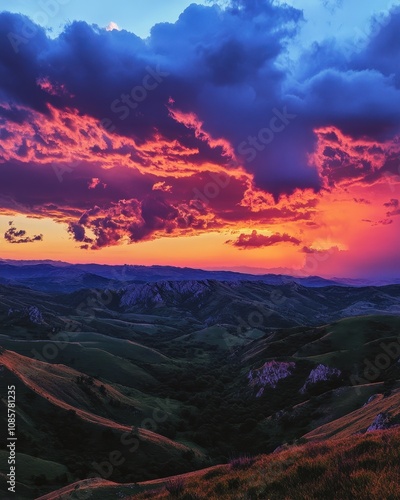 Dramatic Sunset Panorama. Beautiful Nature Background.