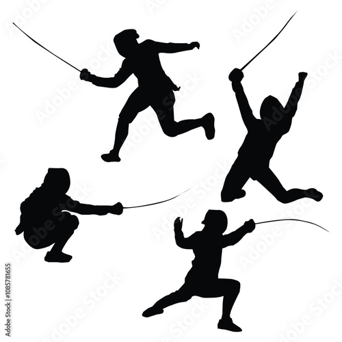 Fencing Player Silhouette Shapes Vol 4