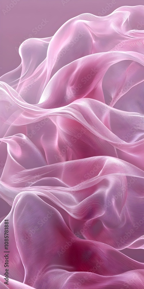 Obraz premium A mesmerizing display of soft, flowing pink fabric, creating an ethereal, dreamlike atmosphere with its delicate waves and translucent layers.