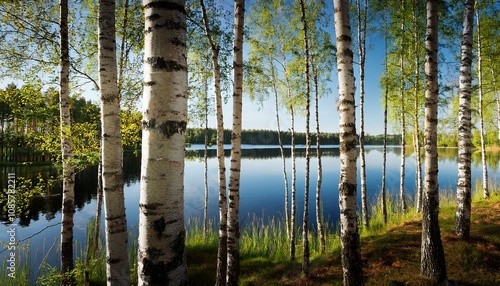 finnish lake and forest, AI generated