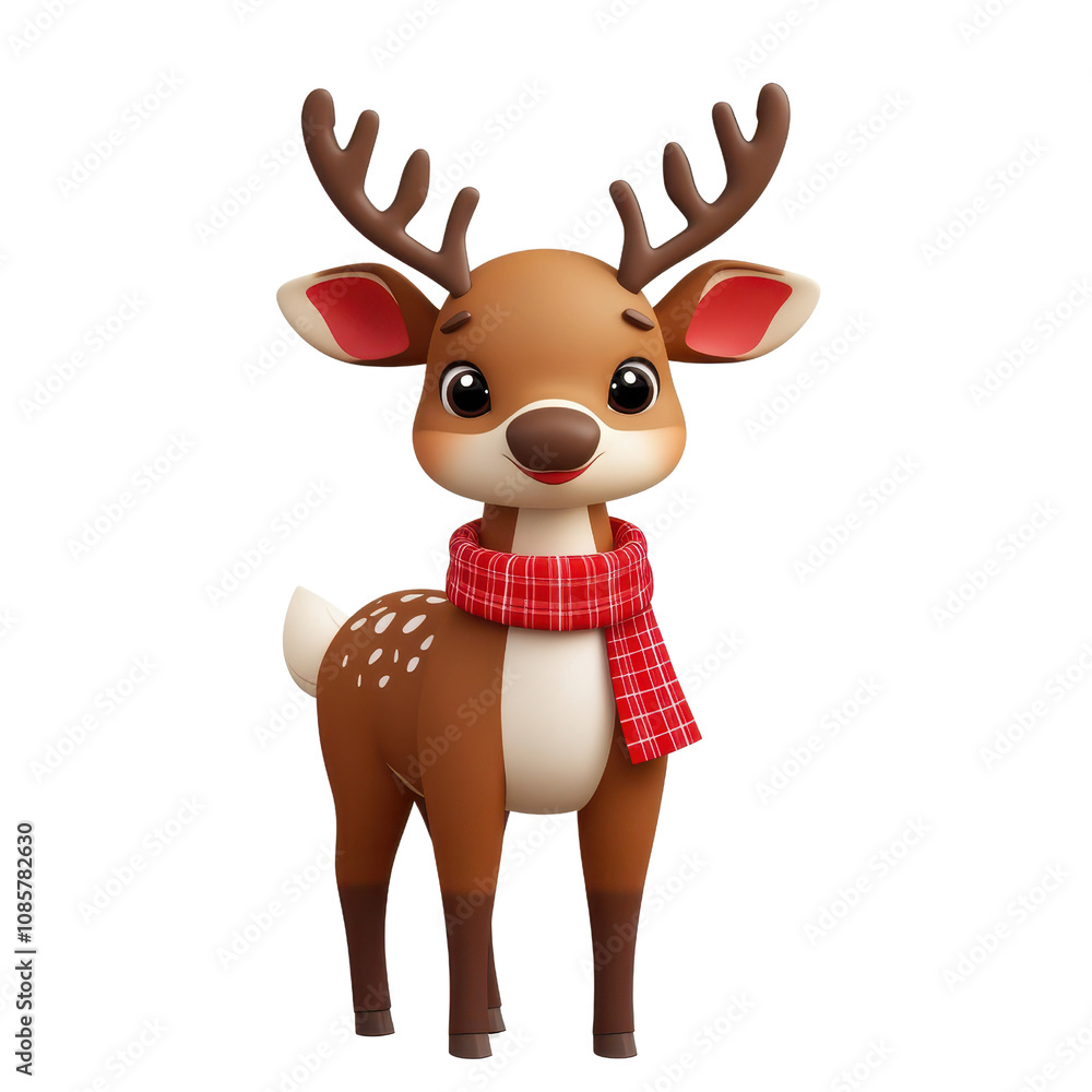 festive reindeer character with cheerful expression, wearing red scarf, perfect for holiday themes and decorations. This adorable animal brings joy and warmth to any celebration festive reindeer character with cheerful expression, wearing red scarf, perfect for holiday themes and decorations. This adorable animal brings joy and warmth to any celebration