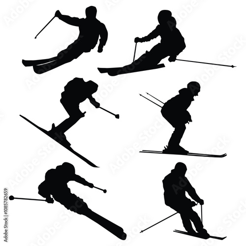 alpine skiing player silhouette drawing shape Vol 2