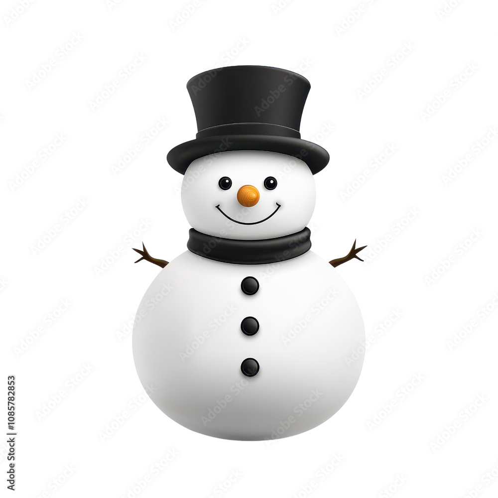 Cheerful snowman with top hat and scarf, perfect for holiday celebrations. This festive character brings joy and warmth to winter scenes Cheerful snowman with top hat and scarf, perfect for holiday celebrations. This festive character brings joy and warmth to winter scenes