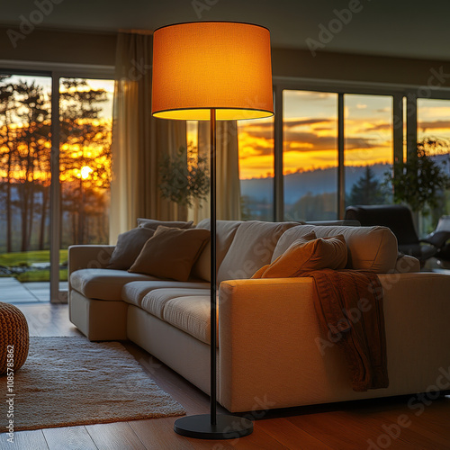 Modern Living Room with Sunset Floor Lamp photo