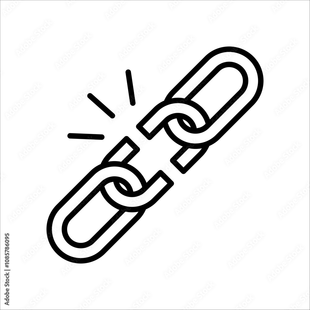 Broken link icon.Symbol isolated white background. vector illustration. color editable. Broken link icon.Symbol isolated white background. vector illustration. color editable.