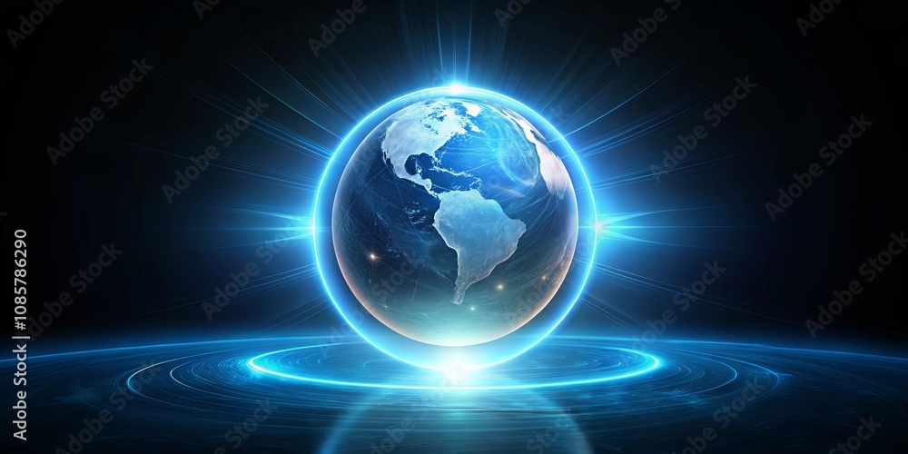 Global Network Connection Illuminated Earth with Glowing Energy Field Global Network Connection Illuminated Earth with Glowing Energy Field
