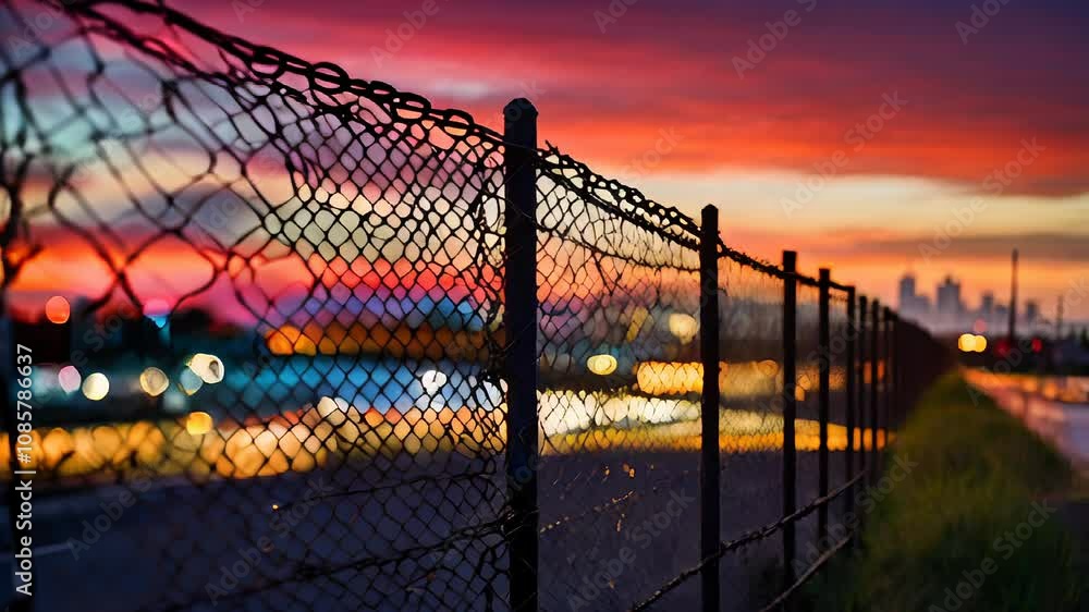 Chain-Link Fence with Sunset and Lights
Chain-Link Fence with Sunset and Lights