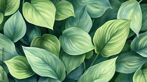 Wallpaper Mural Seamless hosta halcyon leaves pattern. watercolor background with green leaf illustration for wallpapers, textile, decor design. Halcyon. Illustration Torontodigital.ca