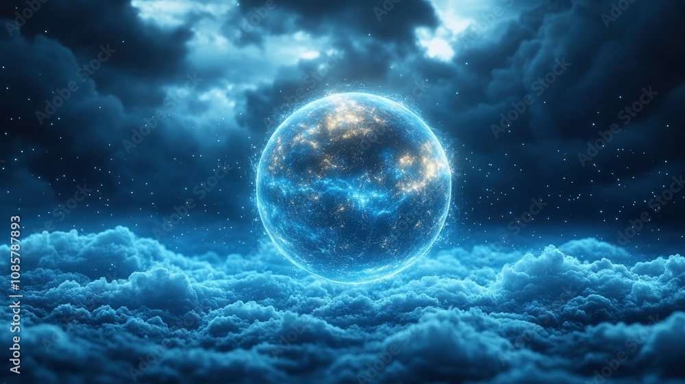 Abstract representation of cloud computing with floating data spheres Abstract representation of cloud computing with floating data spheres