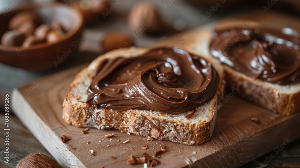 Chocolate and hazelnut spread being swirled onto a piece of toast Chocolate and hazelnut spread being swirled onto a piece of toast