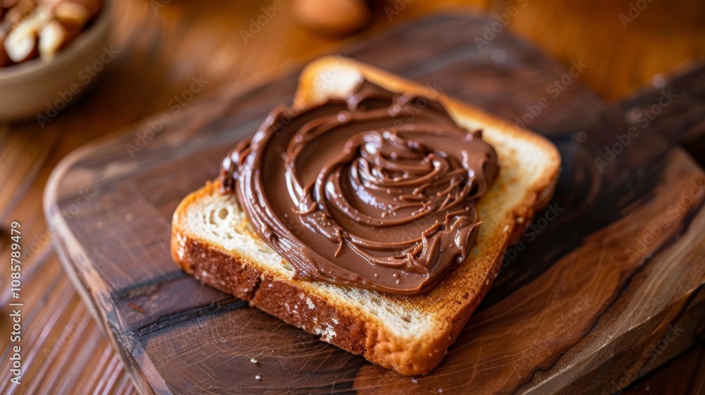 Chocolate and hazelnut spread being swirled onto a piece of toast Chocolate and hazelnut spread being swirled onto a piece of toast
