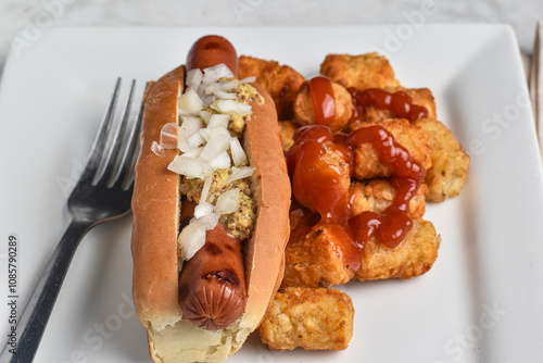 hot dog top with onions and stone  ground mustard