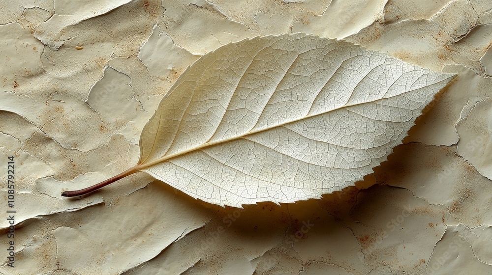 A delicate white leaf resting on textured paper, showcasing natural beauty and simplicity. A delicate white leaf resting on textured paper, showcasing natural beauty and simplicity.