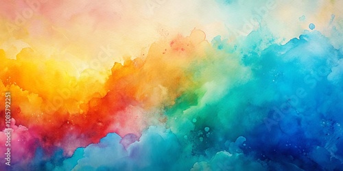 Vibrant Watercolor Abstract Background with Blending Hues of Yellow, Orange, Red, and Blue