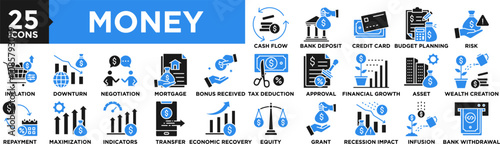 Money icon collection set. Containing design finance, money, business, financial, banking, investment