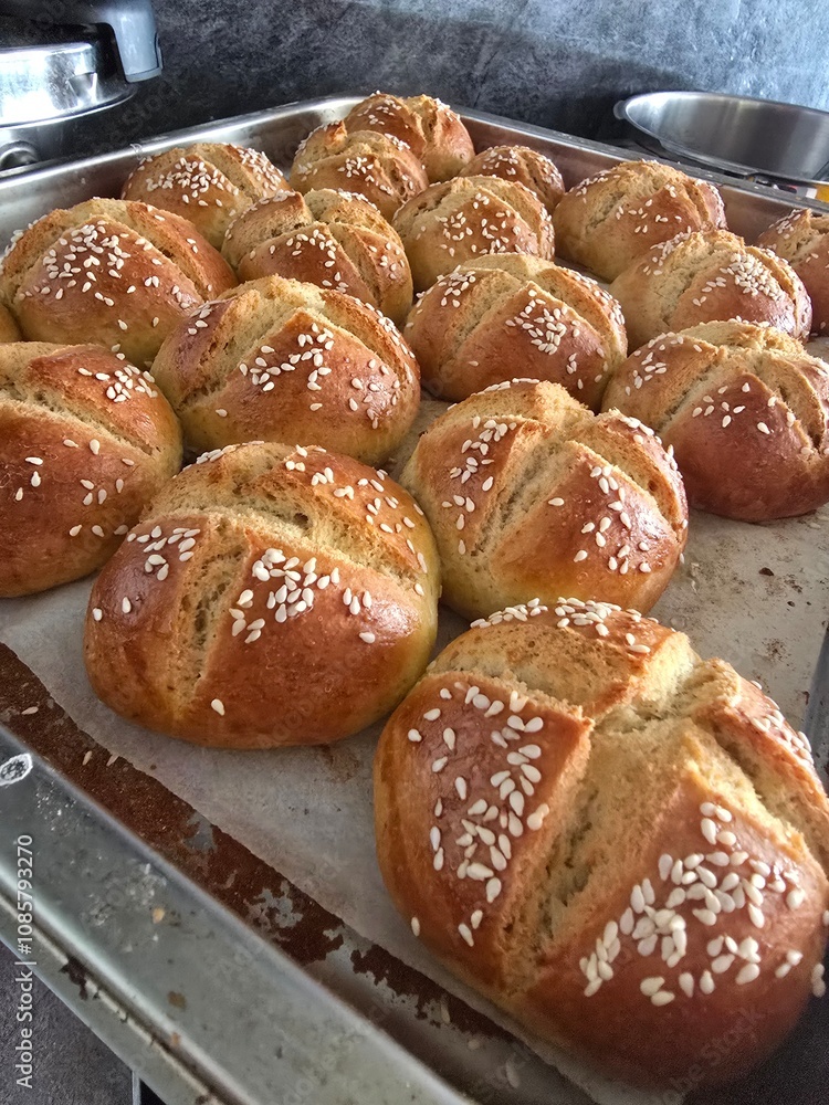 homemade buns sprinkled with sesame seeds homemade buns sprinkled with sesame seeds