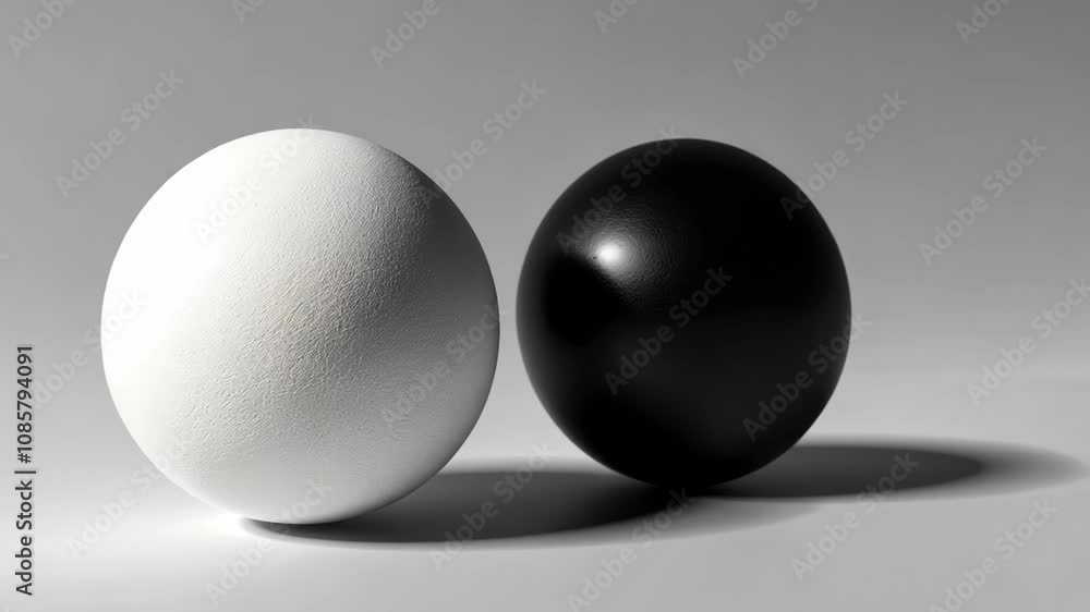 Light moving around two spheres, one white and one black Light moving around two spheres, one white and one black