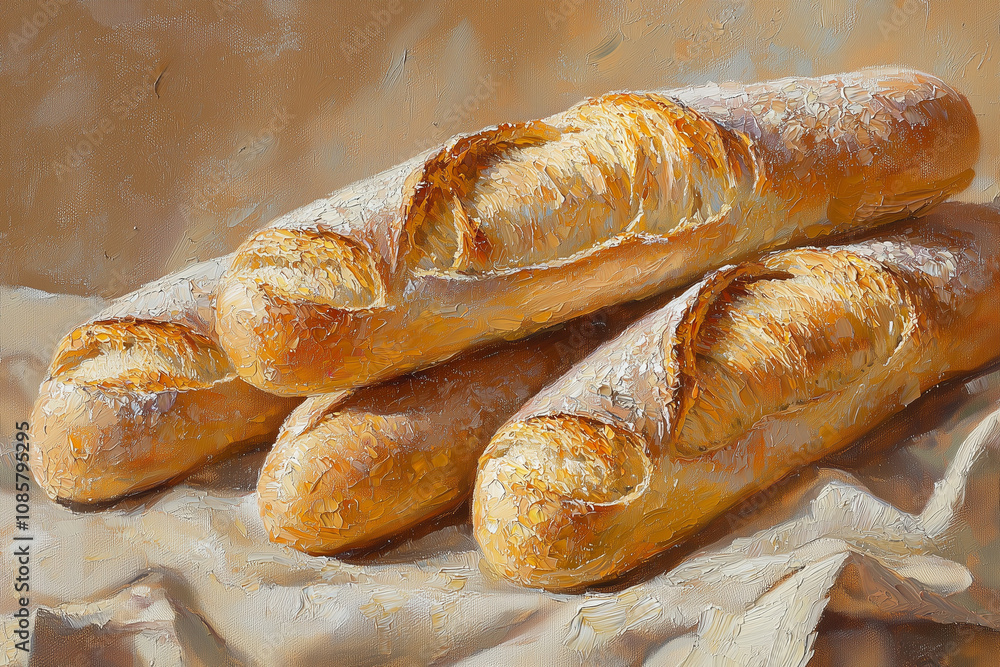 warm golden baguettes dusted with flour on a dark textured cloth under soft lighting warm golden baguettes dusted with flour on a dark textured cloth under soft lighting