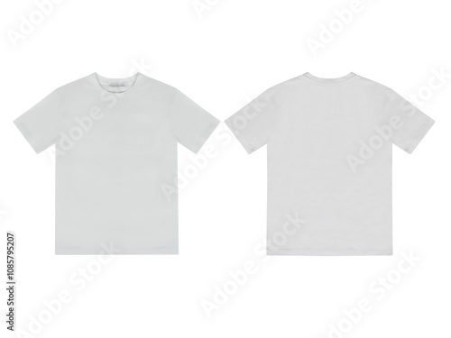 Blank white t shirt front and back mockup, plain cotton short sleeve mock-up, isolated on transparent background