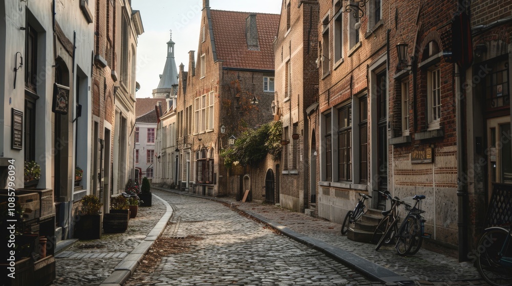 Naklejka premium Classic European architecture with cobblestone streets and historic buildings