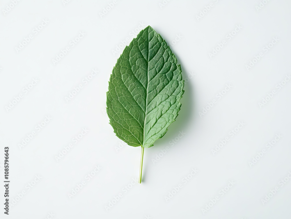 One mint leaf on a white background One mint leaf on a white background