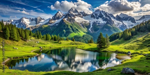 Serene Mountain Lake Reflection, Alpine Landscape, Nature Photography, Mountain Lake