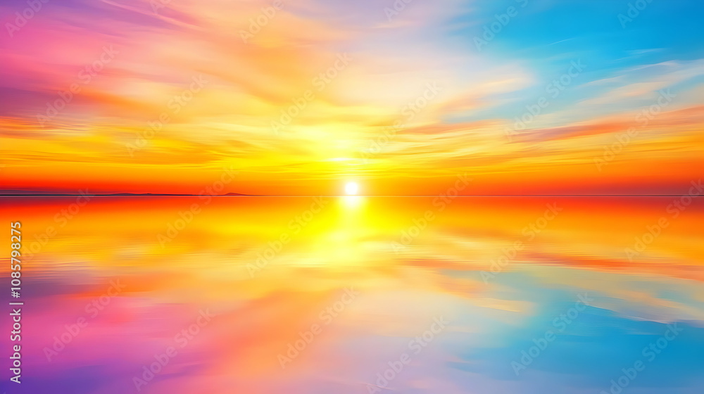 A vibrant sunset reflecting on calm waters, creating a serene and colorful landscape. A vibrant sunset reflecting on calm waters, creating a serene and colorful landscape.