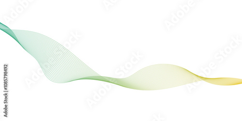 Abstract vector background with green wavy lines, Vector in concept of technology,  dots on a whit clean and fresh background, abstract wave element for design,  Digital frequency track equalizer.