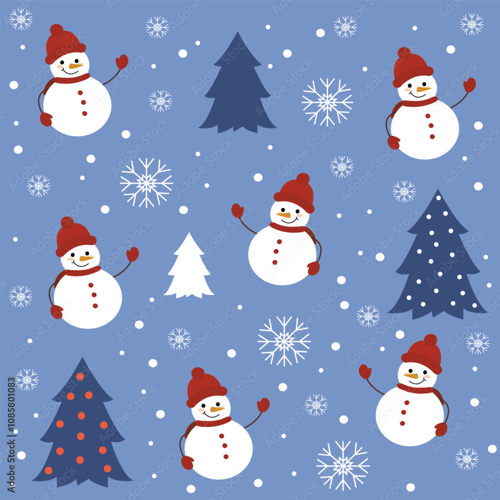 Snowmen and Christmas Trees Seamless Pattern Snowmen and Christmas Trees Seamless Pattern